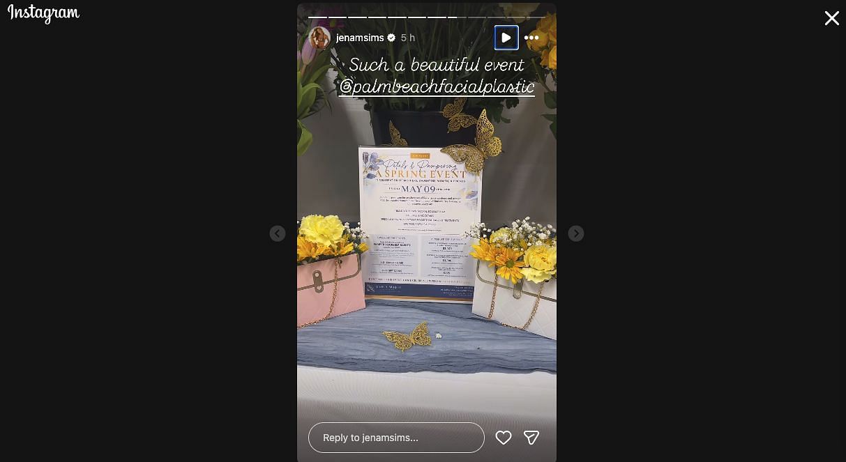 Still taken from Jena Sims' Instagram story (Image source: Instagram/@jenamsims)